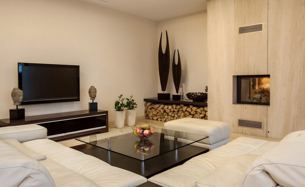 Modern living room renovation with updated interior finishes