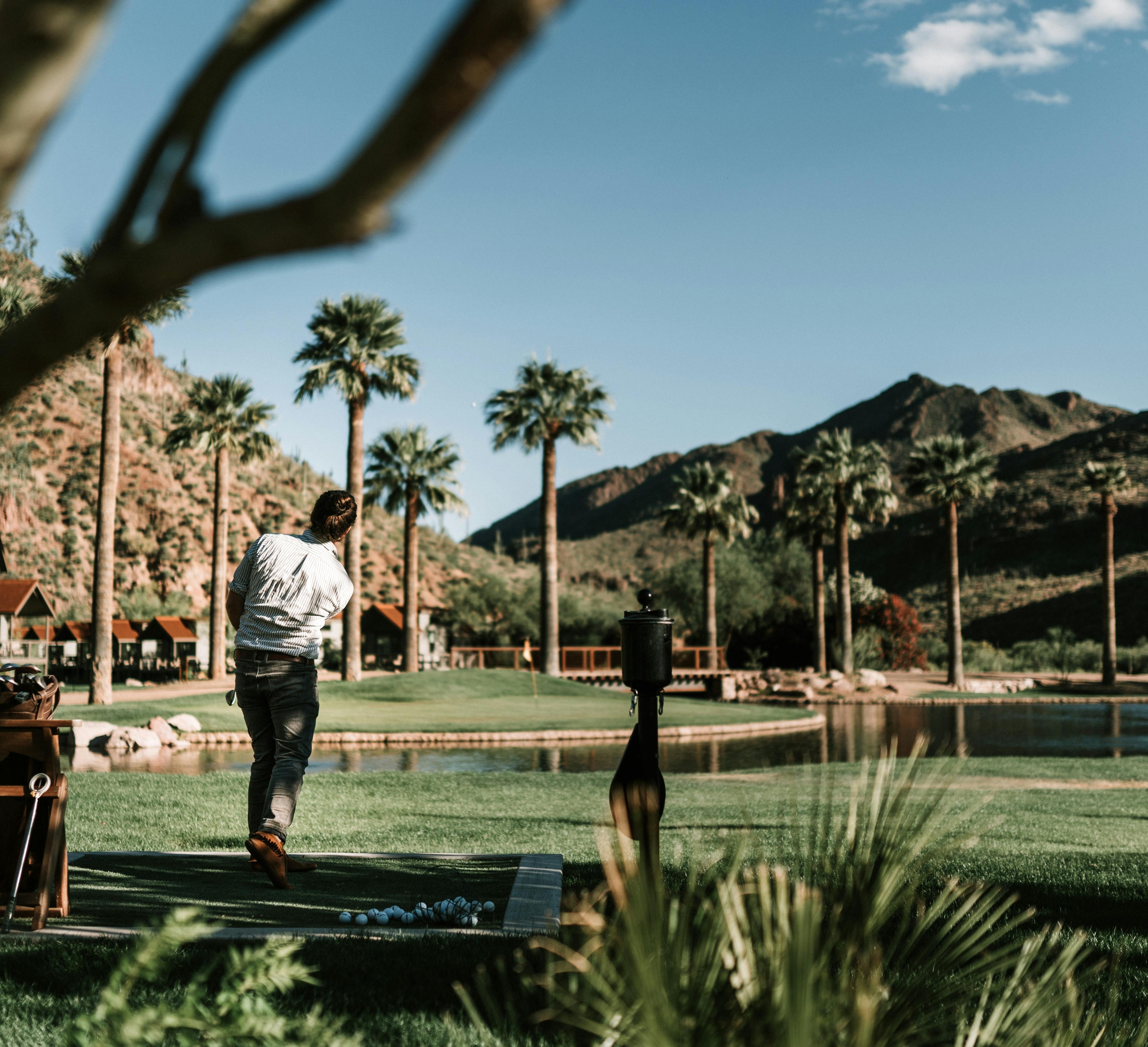 Scottsdale construction pic of a golfer enjoying the nice Arizona spring waether.